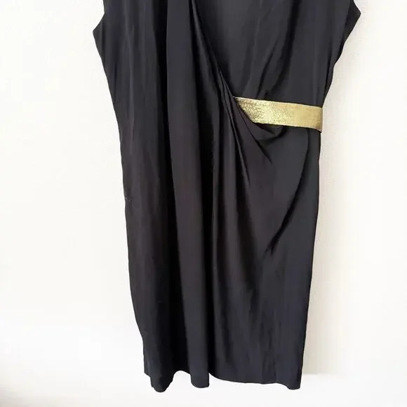 DIANE VON FURTSTENBERGEvangeline Black Wrap Sheath Dress Gold Waist10